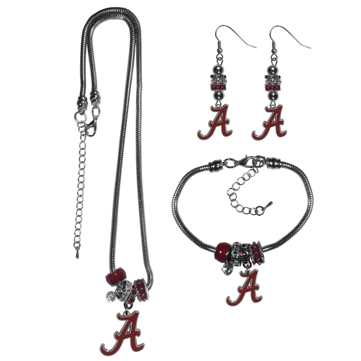 Siskiyou C3EB13 Female NCAA Alabama Crimson Tide Euro Bead Jewelry Set - 3 Piece