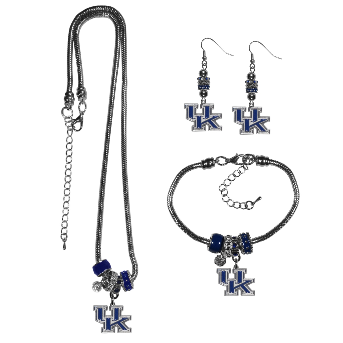 Siskiyou C3EB35 Female NCAA Kentucky Wildcats Euro Bead Jewelry Set - 3 Piece