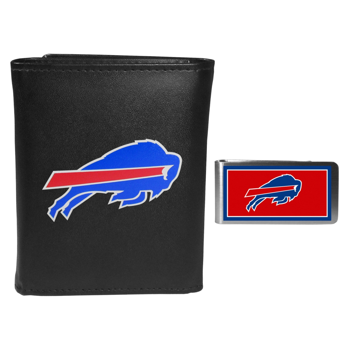 Siskiyou FLTR015LMP Male NFL Buffalo Bills Leather Tri-fold Wallet & Color Money Clip