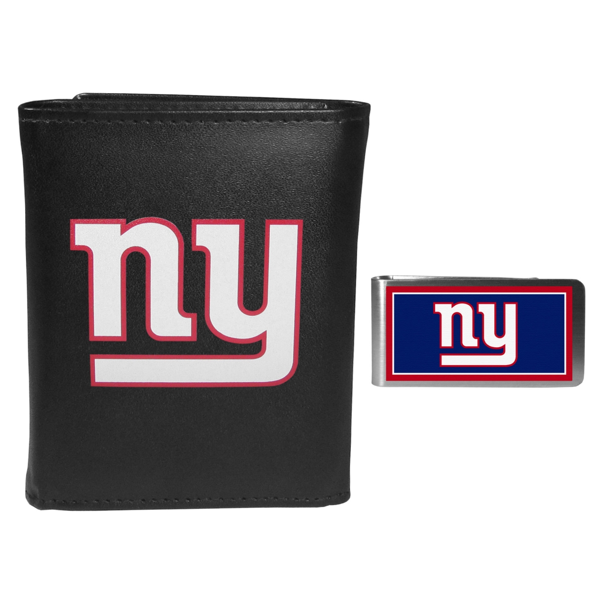 Siskiyou FLTR090LMP Male NFL New York Giants Leather Tri-fold Wallet & Color Money Clip