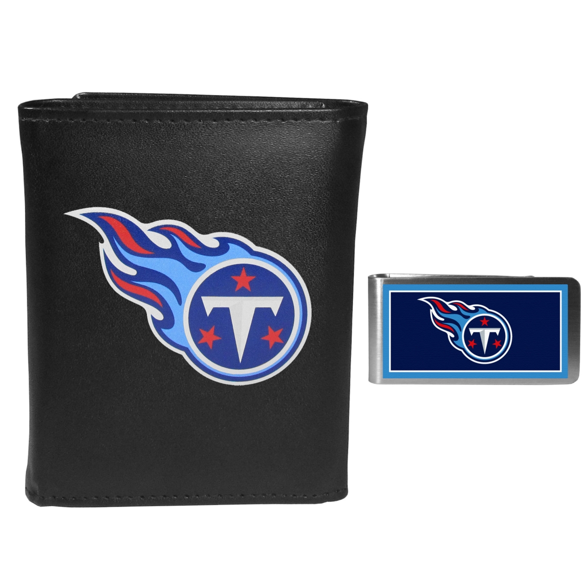 Siskiyou FLTR185LMP Male NFL Tennessee Titans Leather Tri-fold Wallet & Color Money Clip