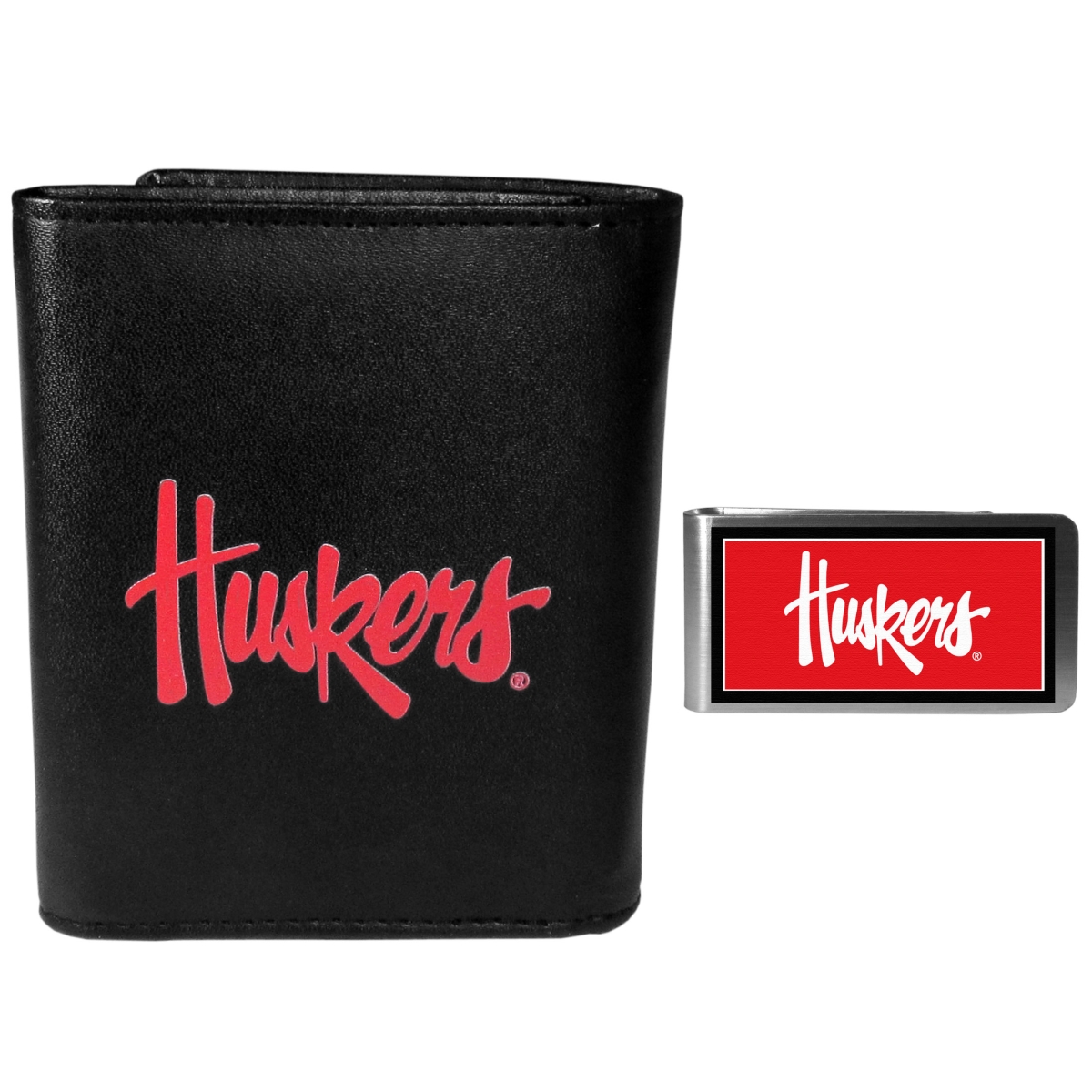 Siskiyou CTRL3LMP Male NCAA Nebraska Cornhuskers Tri-fold Wallet & Color Money Clip