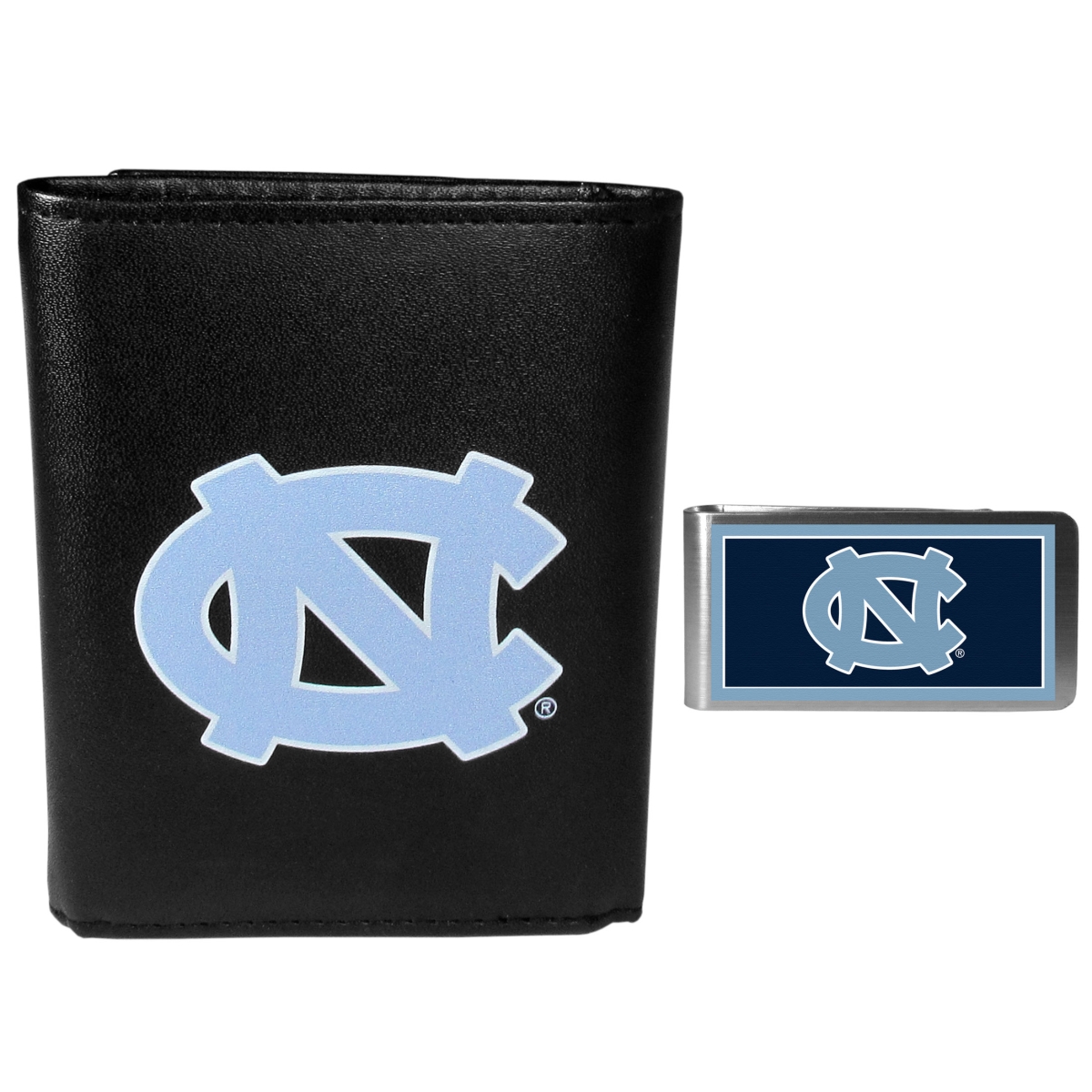 Siskiyou  Male NCAA North Carolina Tar Heels Tri-fold Wallet & Color Money Clip - Blue - One Size