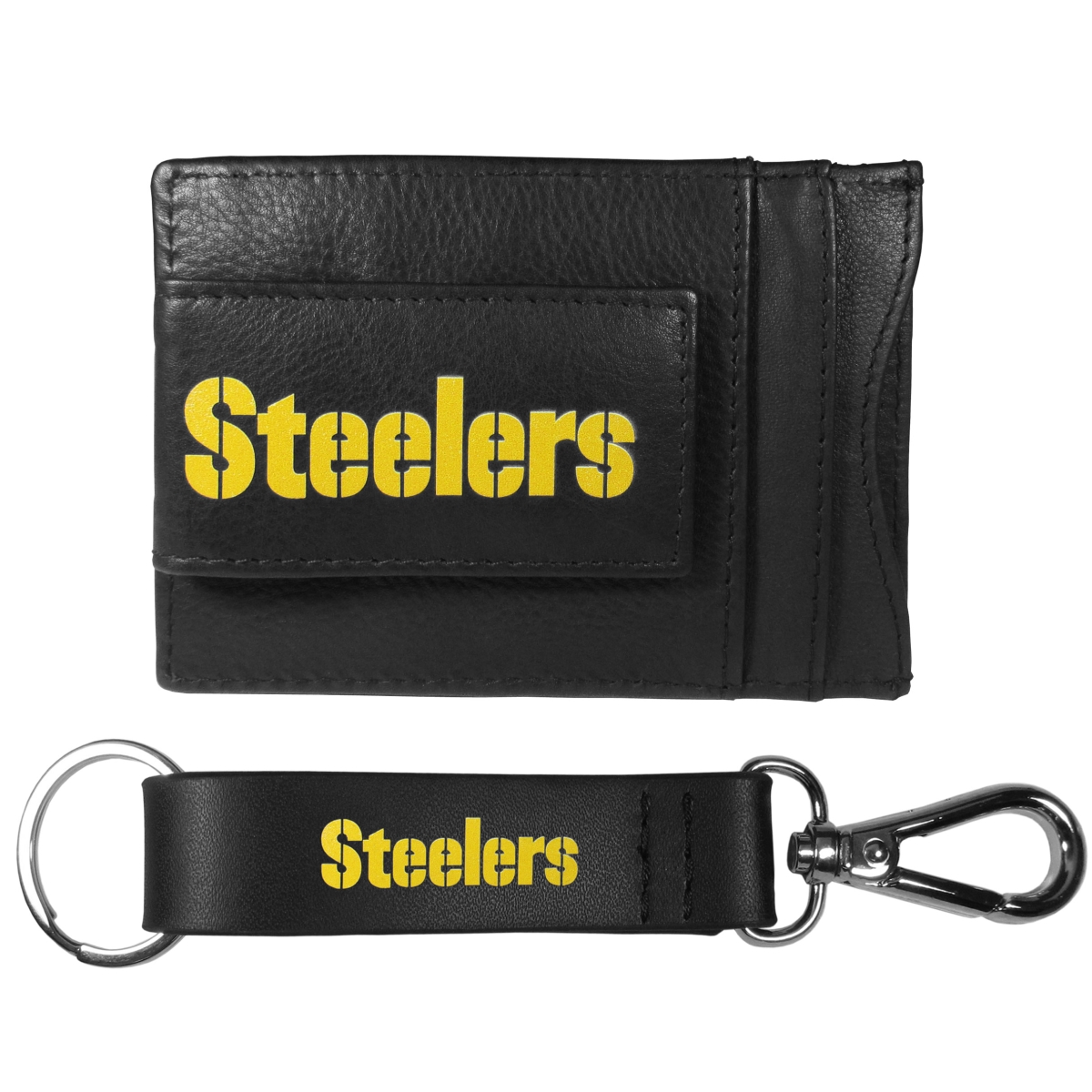 Siskiyou FCCP160KCS Unisex NFL Pittsburgh Steelers Leather Cash & Cardholder & Strap Key Chain - One Size