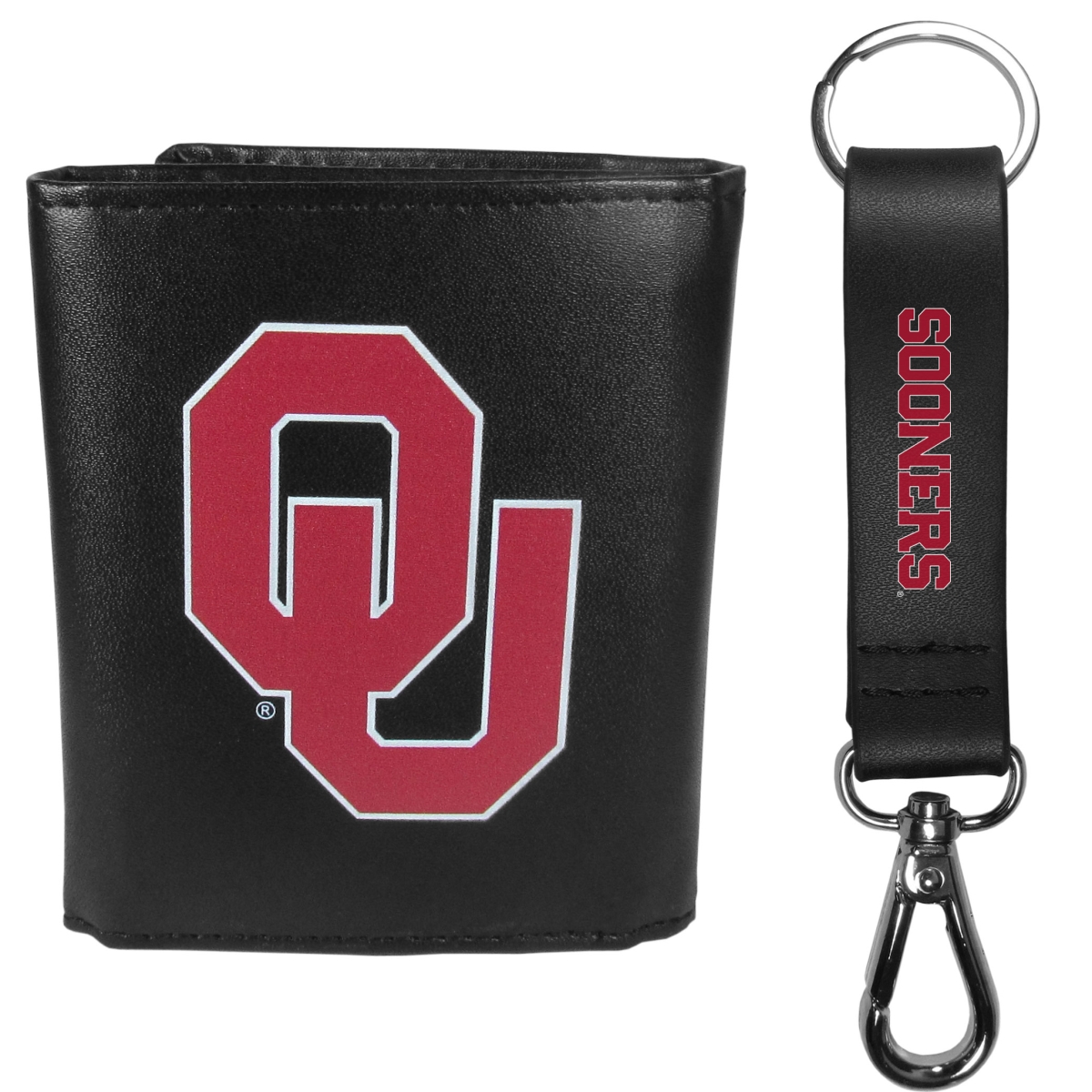 Siskiyou CLTR48KCS Male NCAA Oklahoma Sooners Leather Tri-fold Wallet & Strap Key Chain