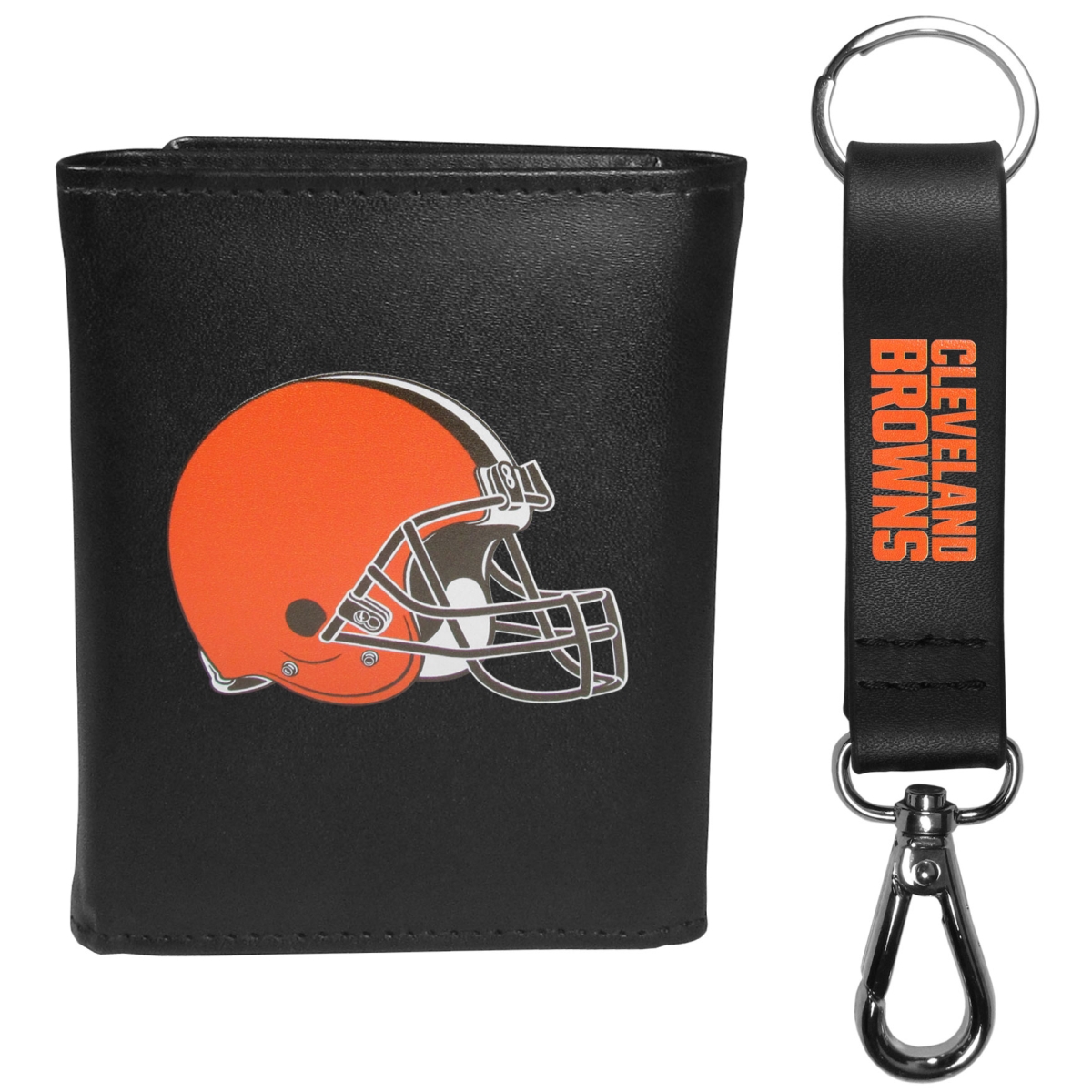 Siskiyou FLTR025KCS Male NFL Cleveland Browns Leather Tri-fold Wallet & Strap Key Chain