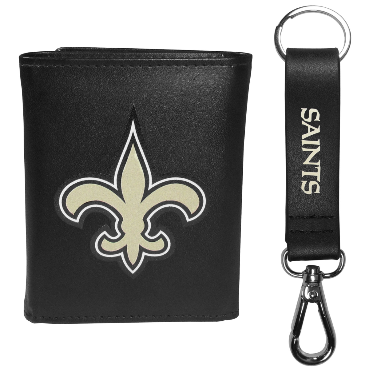 Siskiyou FLTR150KCS Male NFL New Orleans Saints Leather Tri-fold Wallet & Strap Key Chain