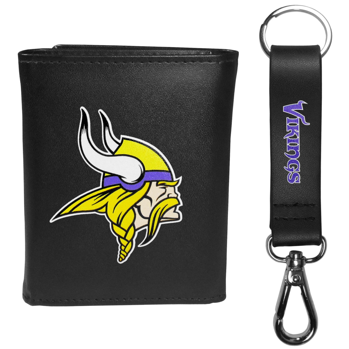 Siskiyou FLTR165KCS Male NFL Minnesota Vikings Leather Tri-fold Wallet & Strap Key Chain