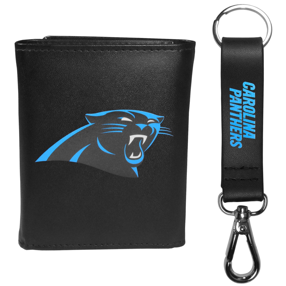 Siskiyou  Male NFL Carolina Panthers Leather Tri-fold Wallet & Strap Key Chain
