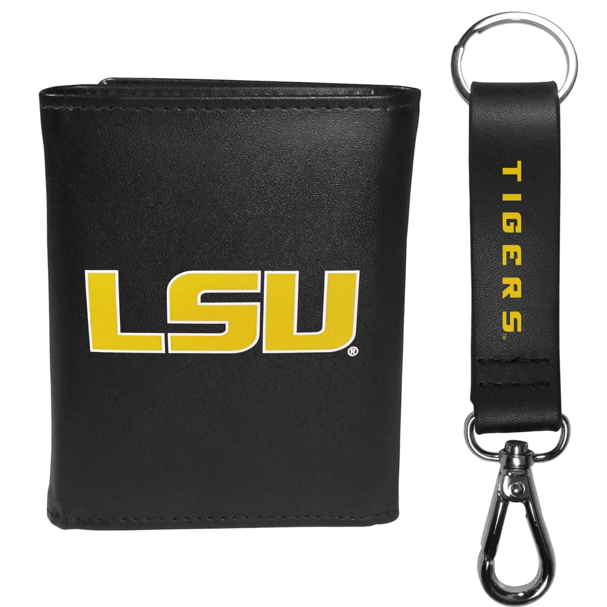Siskiyou CTRL43KCS Male NCAA LSU Tigers Tri-fold Wallet & Strap Key Chain