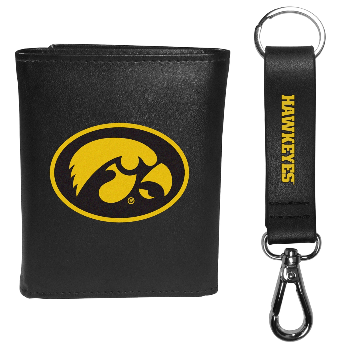 Siskiyou CTRL52KCS Male NCAA Iowa Hawkeyes Tri-fold Wallet & Strap Key Chain