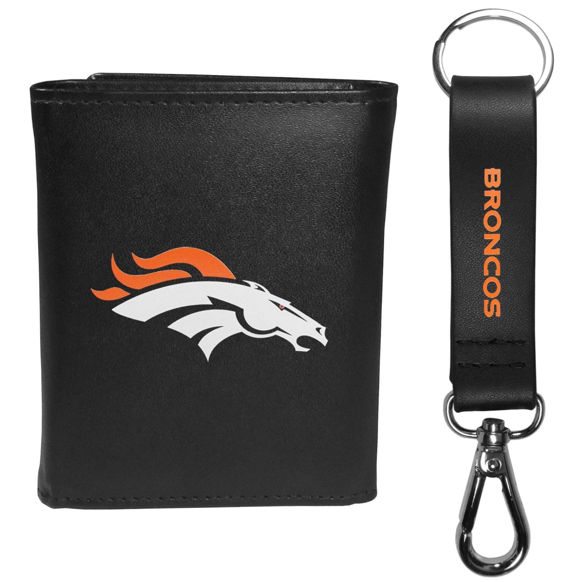 Siskiyou FTRL020KCS Male NFL Denver Broncos Tri-fold Wallet & Strap Key Chain
