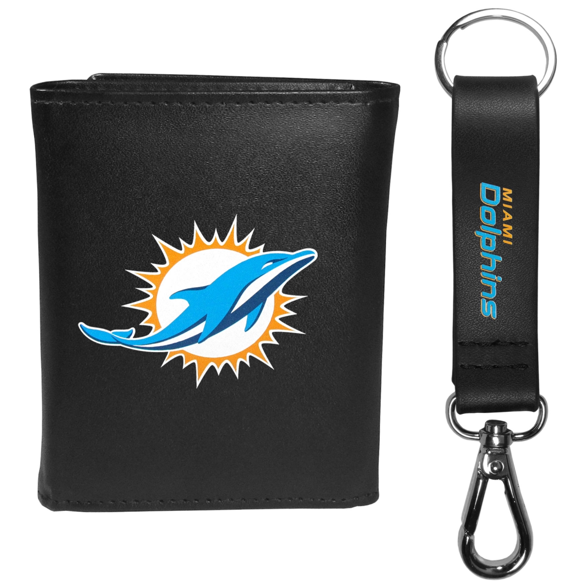 Siskiyou FTRL060KCS Male NFL Miami Dolphins Tri-fold Wallet & Strap Key Chain