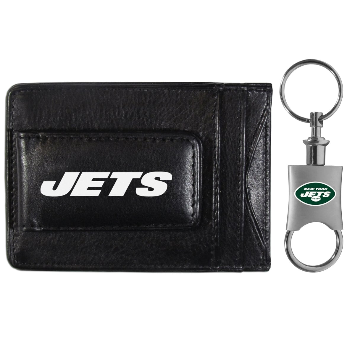 Siskiyou FCCP100KPV Unisex NFL New York Jets Leather Cash & Cardholder & Valet Key Chain - One Size