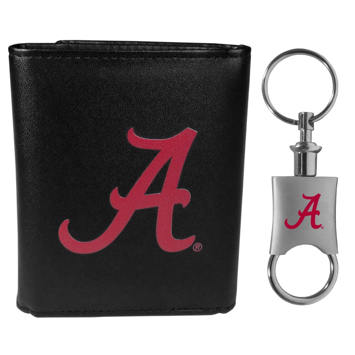 Siskiyou CLTR13KPV Male NCAA Alabama Crimson Tide Leather Tri-fold Wallet & Valet Key Chain
