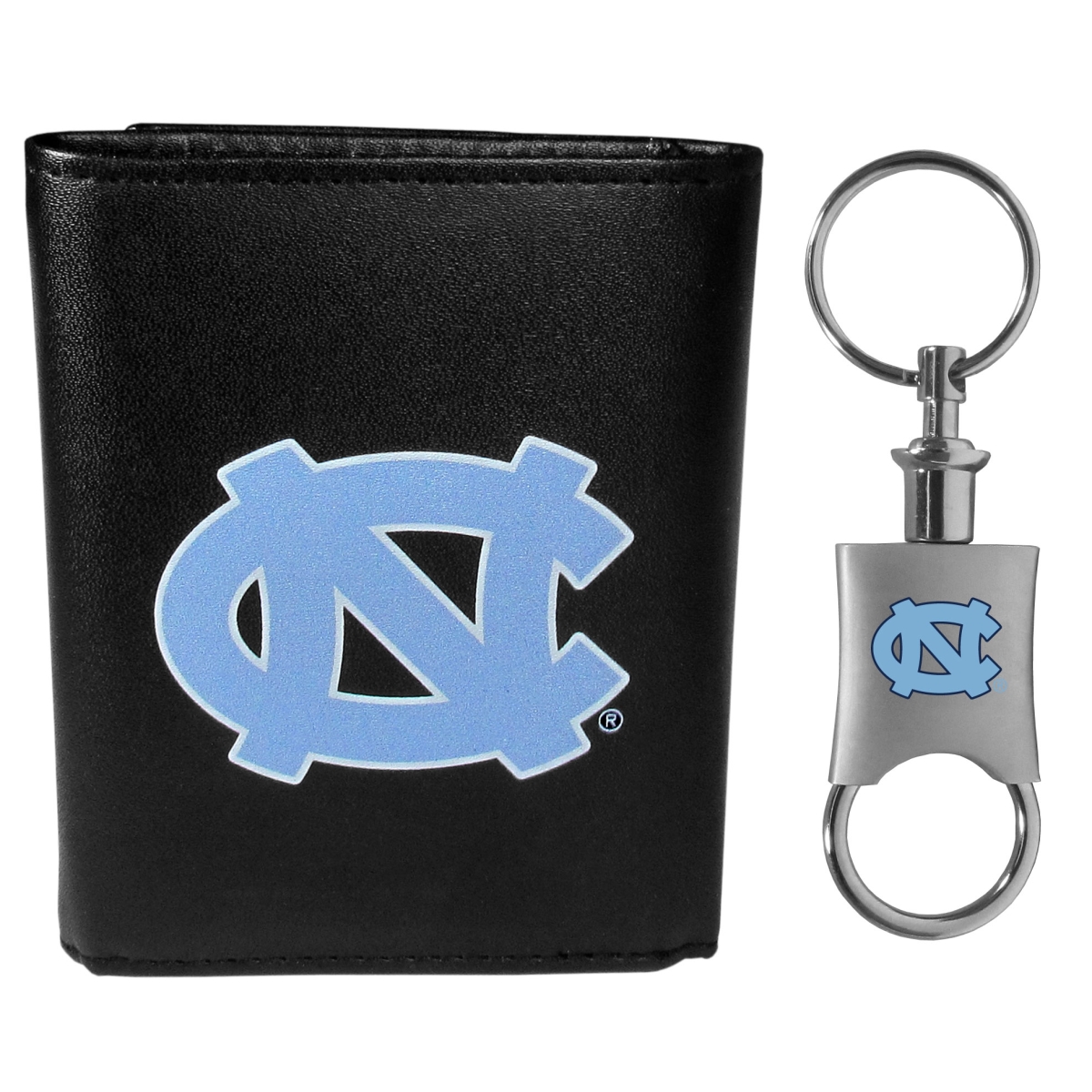 Siskiyou  Male NCAA North Carolina Tar Heels Leather Tri-fold Wallet & Valet Key Chain