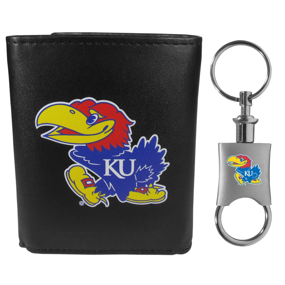 Siskiyou CTRL21KPV Male NCAA Kansas Jayhawks Tri-fold Wallet & Valet Key Chain