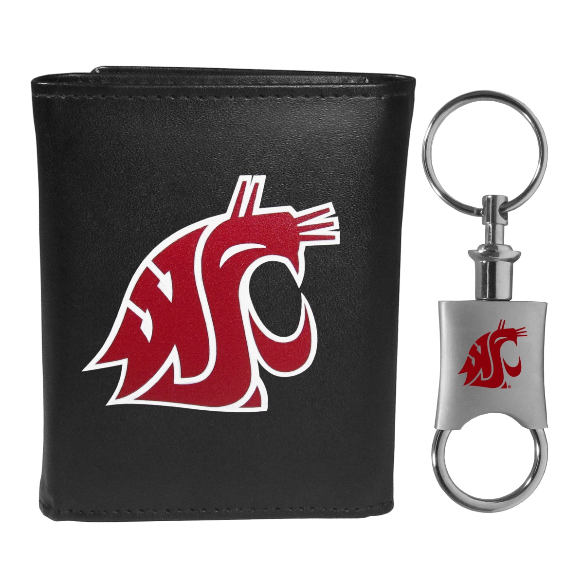 Siskiyou CTRL71KPV Male NCAA Washington State Cougars Tri-fold Wallet & Valet Key Chain