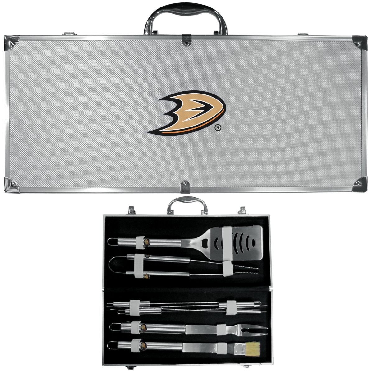 Picture of Siskiyou BBQH55B Unisex NHL Anaheim Ducks 8 Piece Stainless Steel BBQ Set with Metal Case