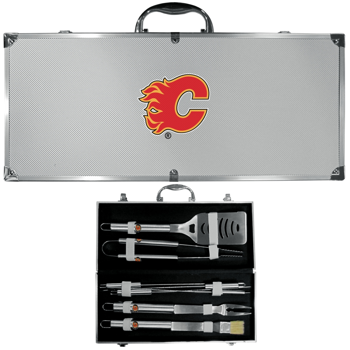 Picture of Siskiyou BBQH60B Unisex NHL Calgary Flames 8 Piece Stainless Steel BBQ Set with Metal Case