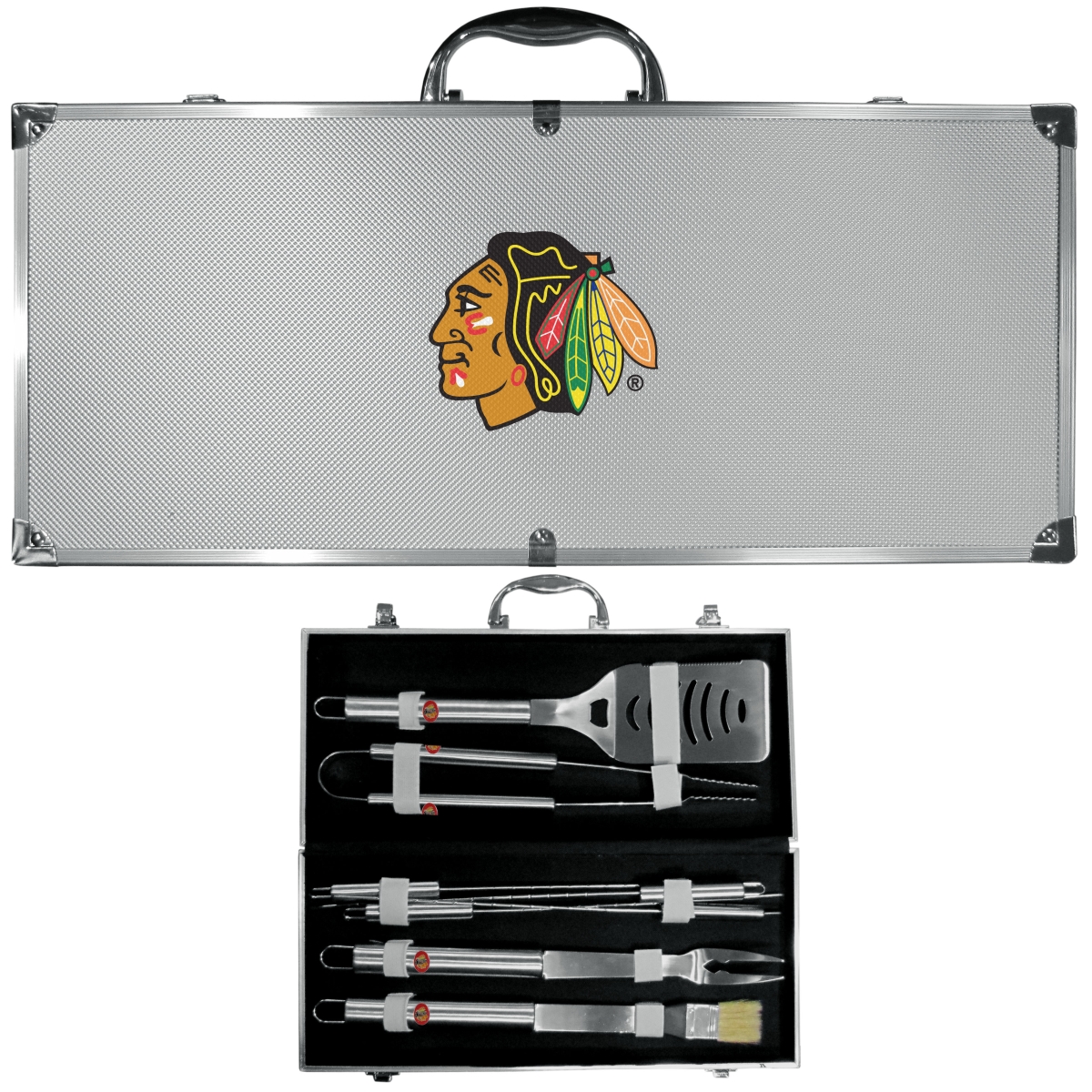 Picture of Siskiyou BBQH10B Unisex NHL Chicago Blackhawks 8 Piece Stainless Steel BBQ Set with Metal Case