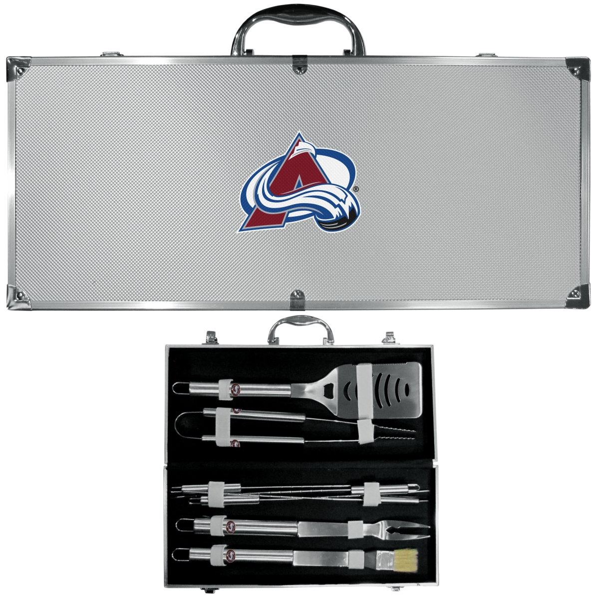 Picture of Siskiyou BBQH5B Unisex NHL Colorado Avalanche 8 Piece Stainless Steel BBQ Set with Metal Case