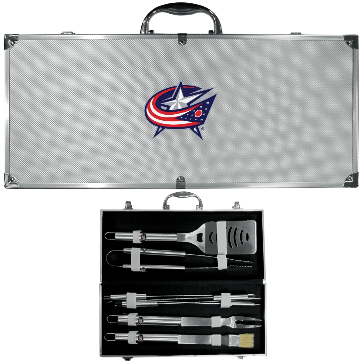 Picture of Siskiyou BBQH130B Unisex NHL Columbus Blue Jackets 8 Piece Stainless Steel BBQ Set with Metal Case