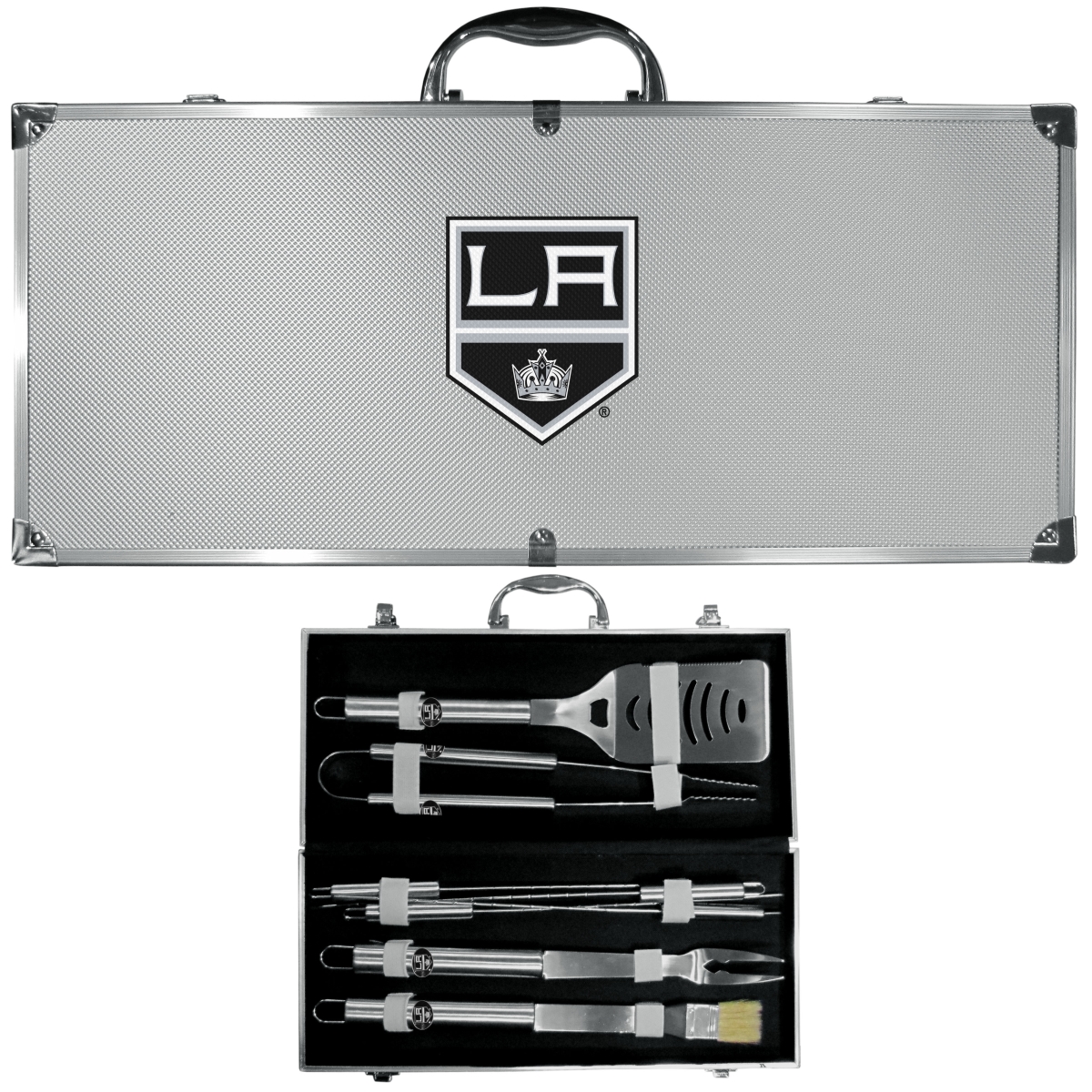 Picture of Siskiyou BBQH75B Unisex NHL Los Angeles Kings 8 Piece Stainless Steel BBQ Set with Metal Case