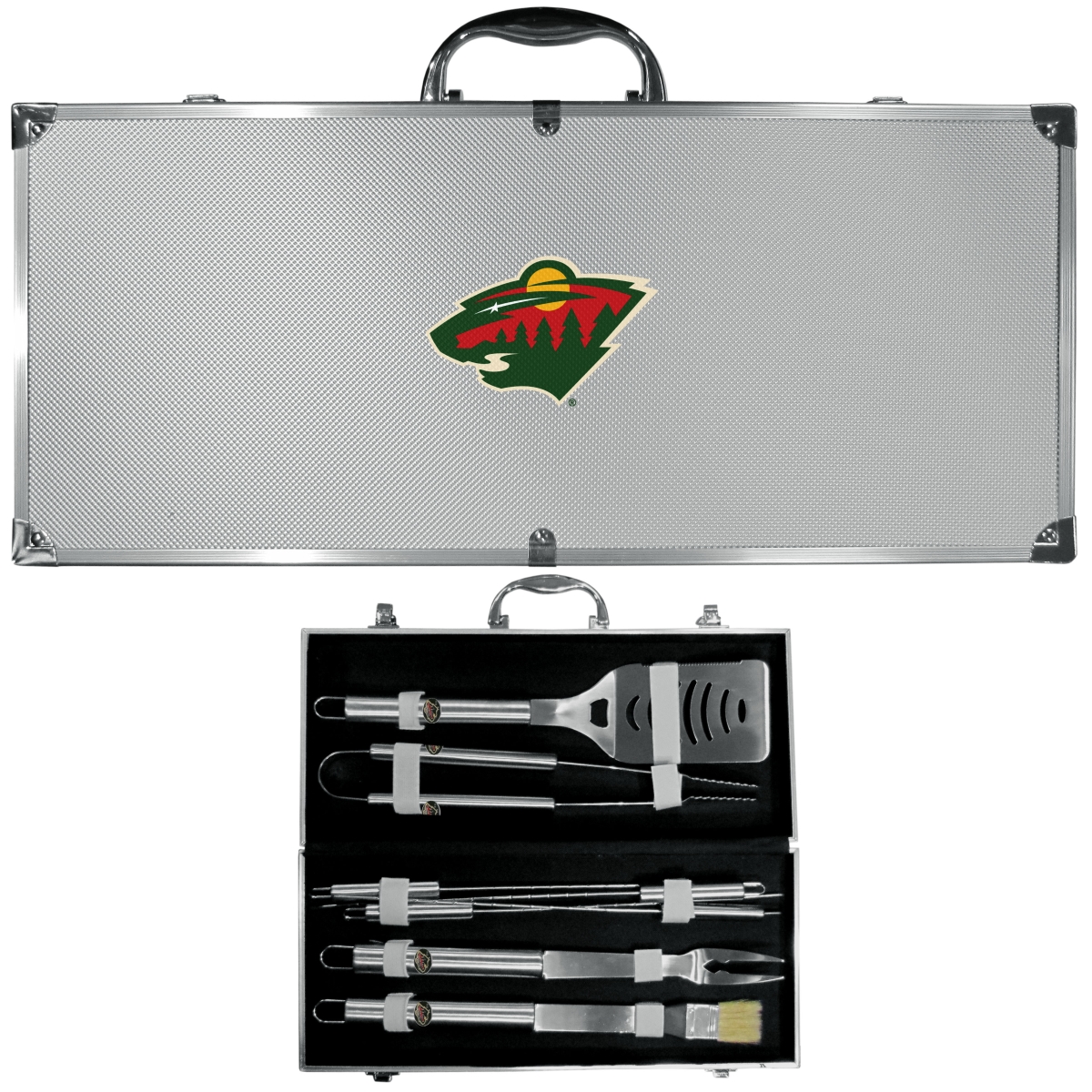 Picture of Siskiyou BBQH145B Unisex NHL Minnesota Wild 8 Piece Stainless Steel BBQ Set with Metal Case