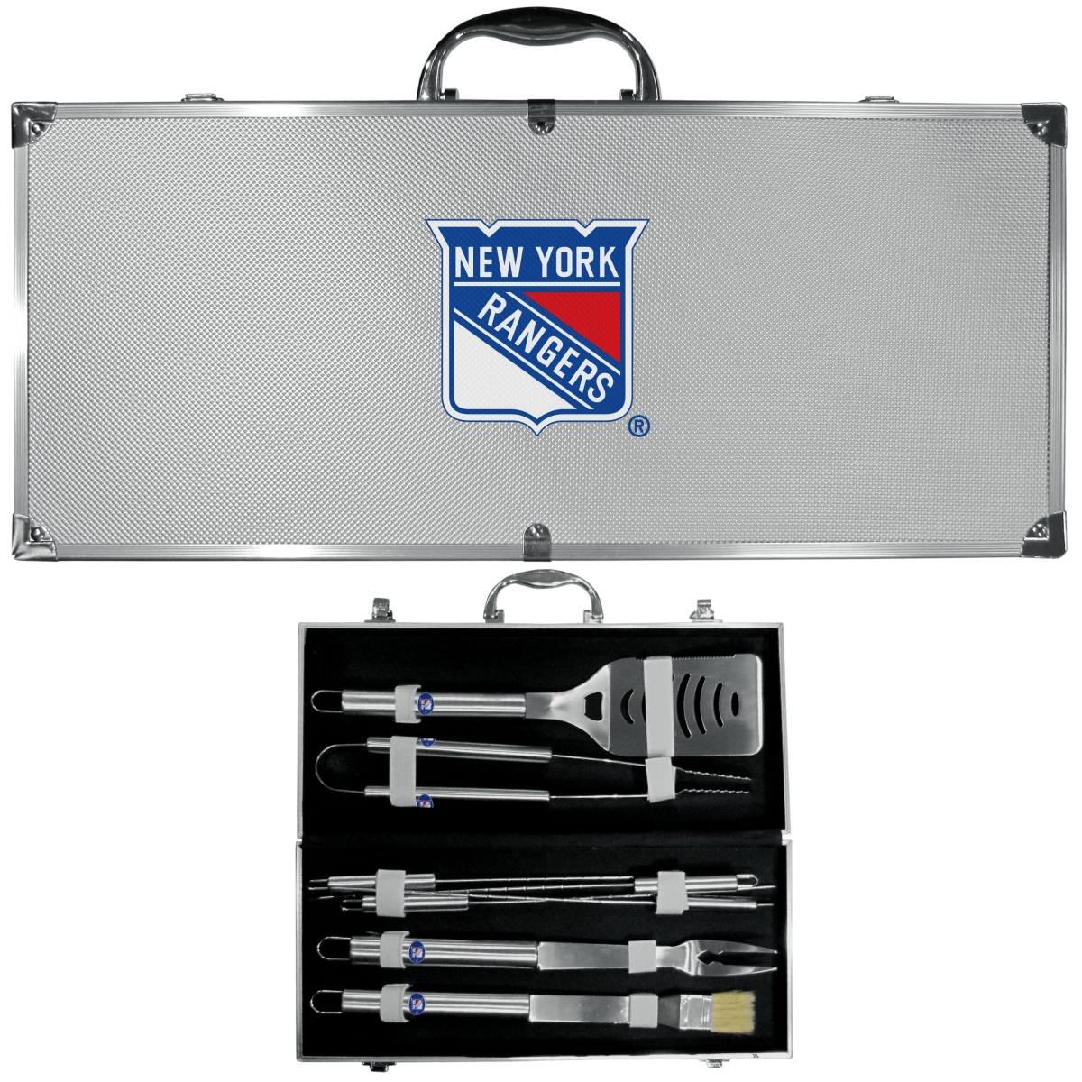 Picture of Siskiyou BBQH105B Unisex NHL New York Rangers 8 Piece Stainless Steel BBQ Set with Metal Case