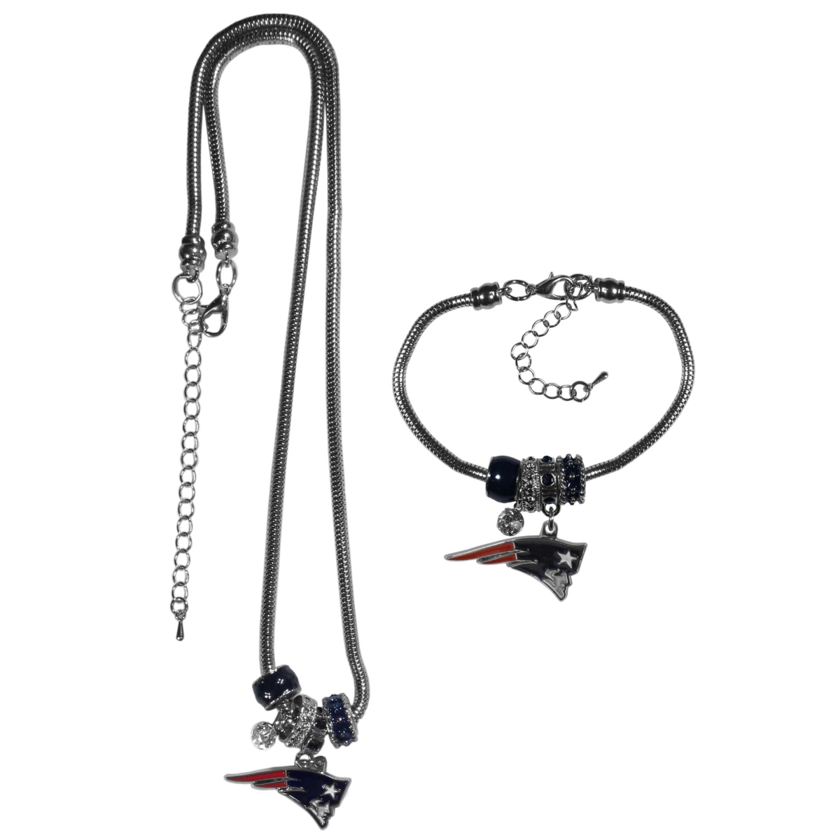 Siskiyou FBNK120BBR Female NFL New England Patriots Euro Bead Necklaces & Bracelet Set