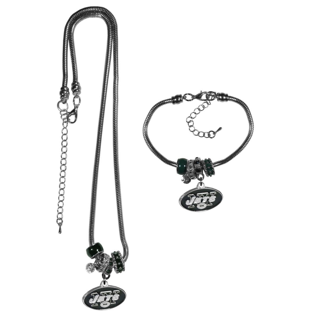 Siskiyou FBNK100BBR Female NFL New York Jets Euro Bead Necklaces & Bracelet Set