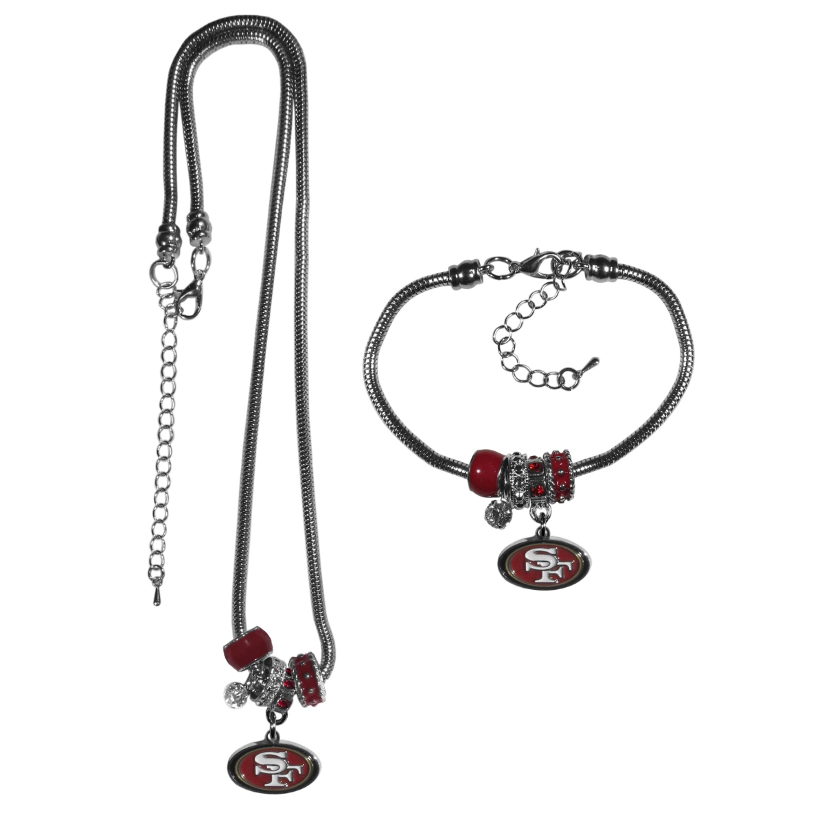 Siskiyou FBNK075BBR Female NFL San Francisco 49ers Euro Bead Necklaces & Bracelet Set