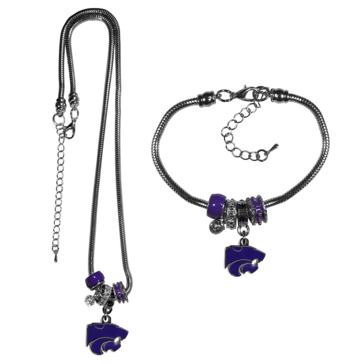 Picture of Siskiyou CBNK15BBR Female NCAA Kansas State Wildcats Euro Bead Necklaces & Bracelet Set
