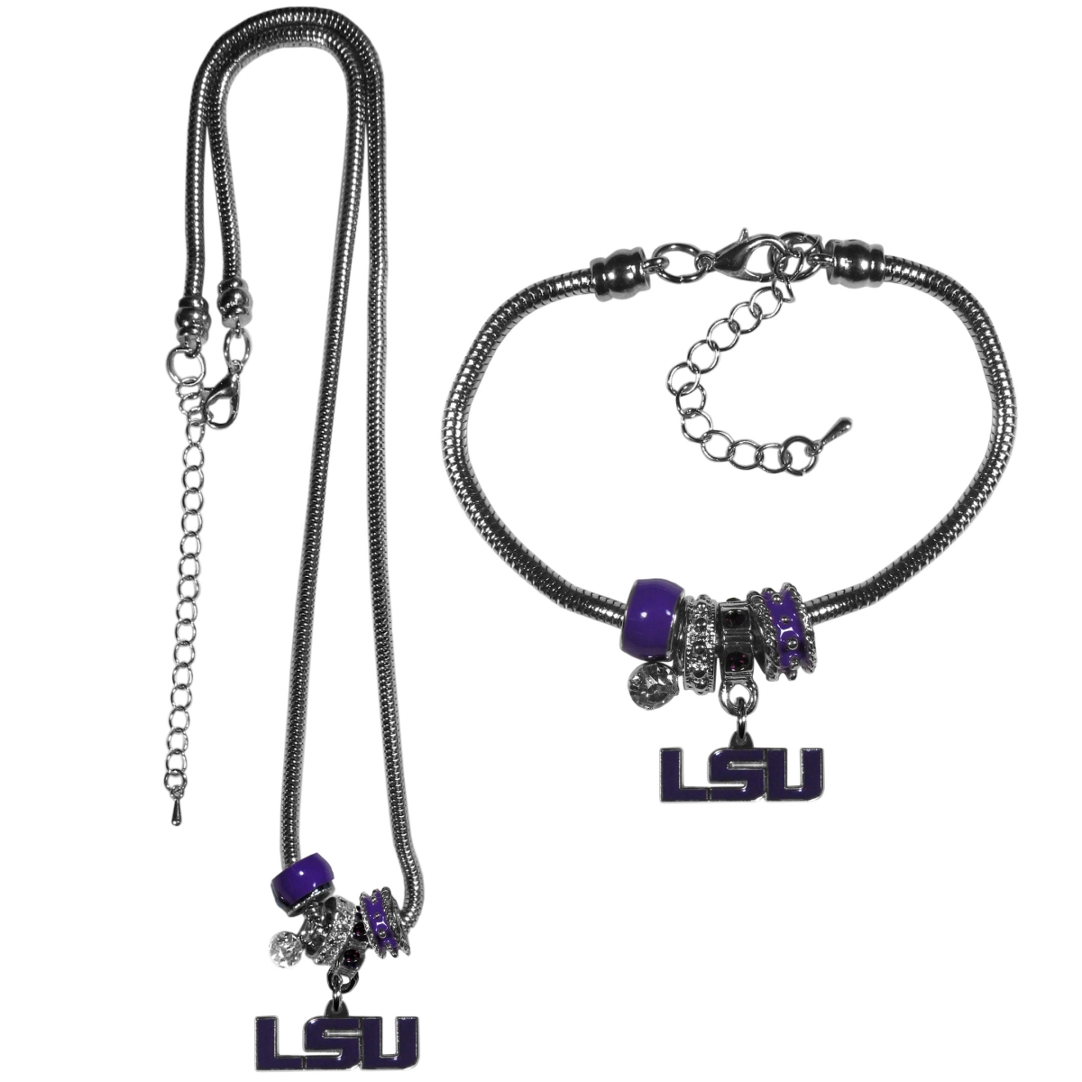 Picture of Siskiyou CBNK43BBR Female NCAA LSU Tigers Euro Bead Necklaces & Bracelet Set