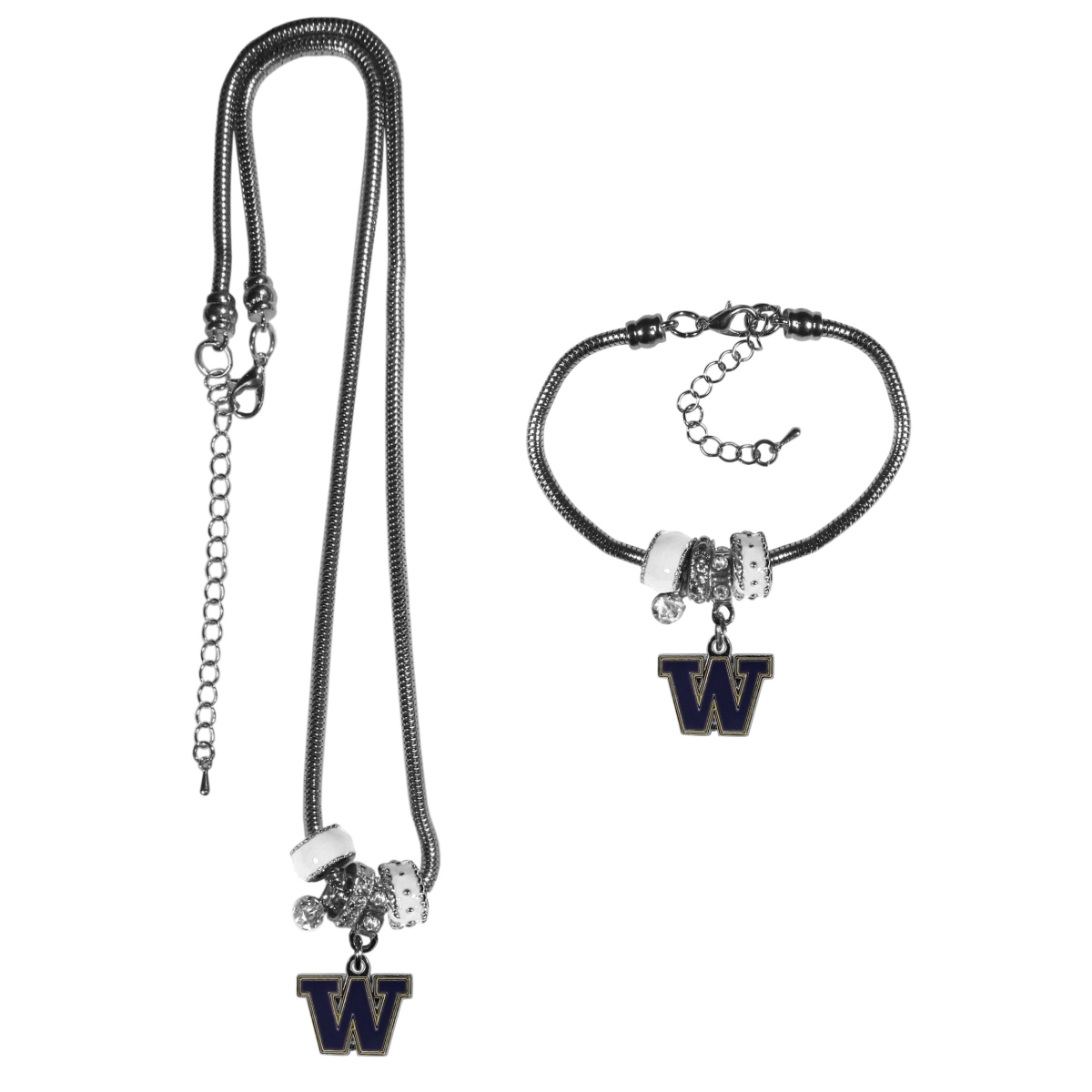 Picture of Siskiyou CBNK49BBR Female NCAA Washington Huskies Euro Bead Necklaces & Bracelet Set