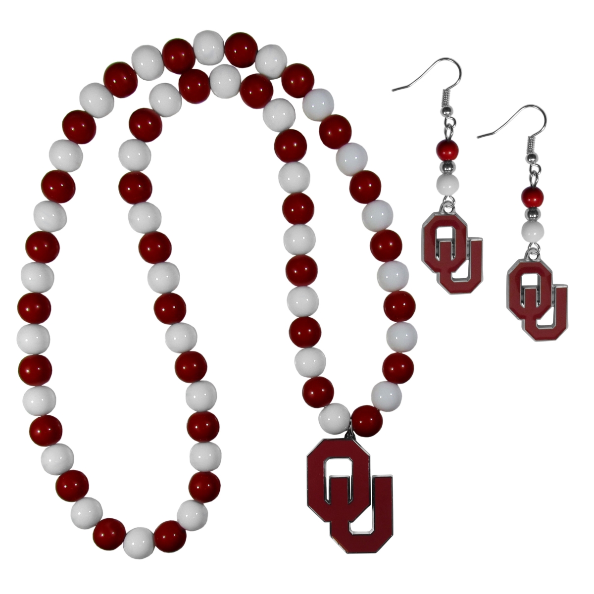 Picture of Siskiyou CBDE48FBN Female NCAA Oklahoma Sooners Fan Bead Earrings & Necklaces Set