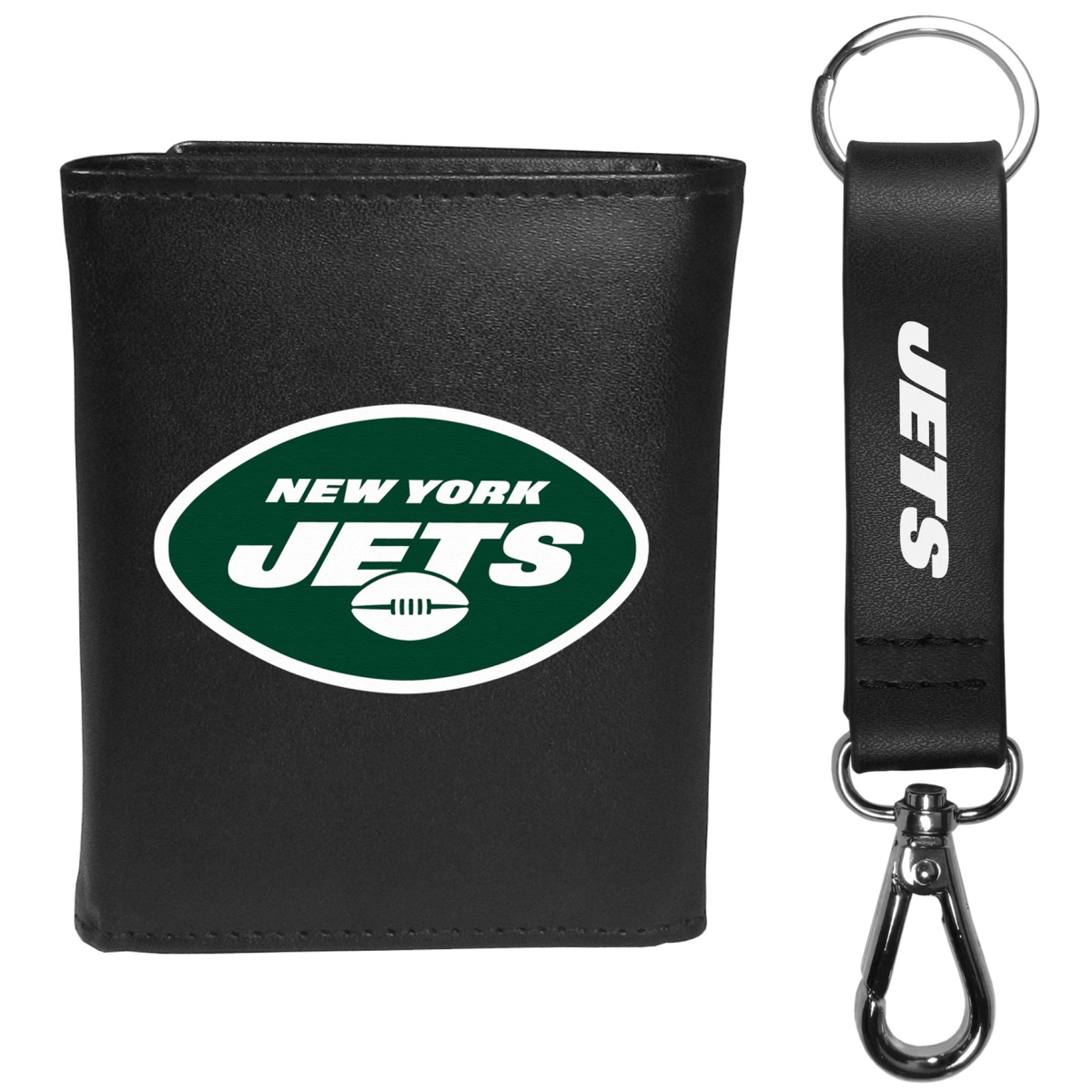 Siskiyou FTRL100KCS Male NFL New York Jets Tri-fold Wallet & Strap Key Chain