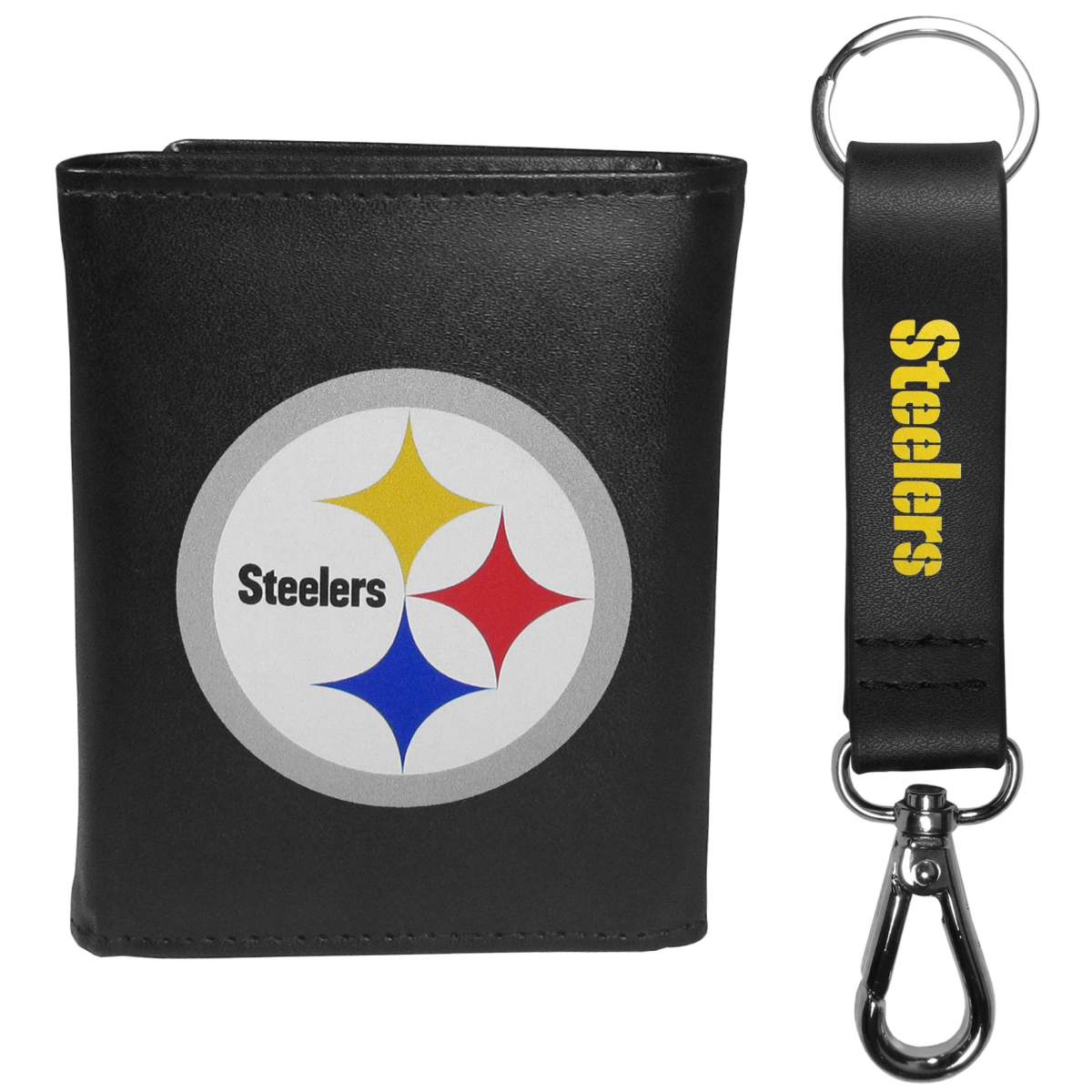 Siskiyou FTRL160KCS Male NFL Pittsburgh Steelers Tri-fold Wallet & Strap Key Chain
