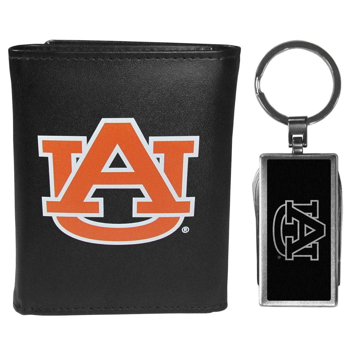 Siskiyou CLTR42MTB Male NCAA Auburn Tigers Leather Tri-fold Wallet & Multi-tool Key Chain