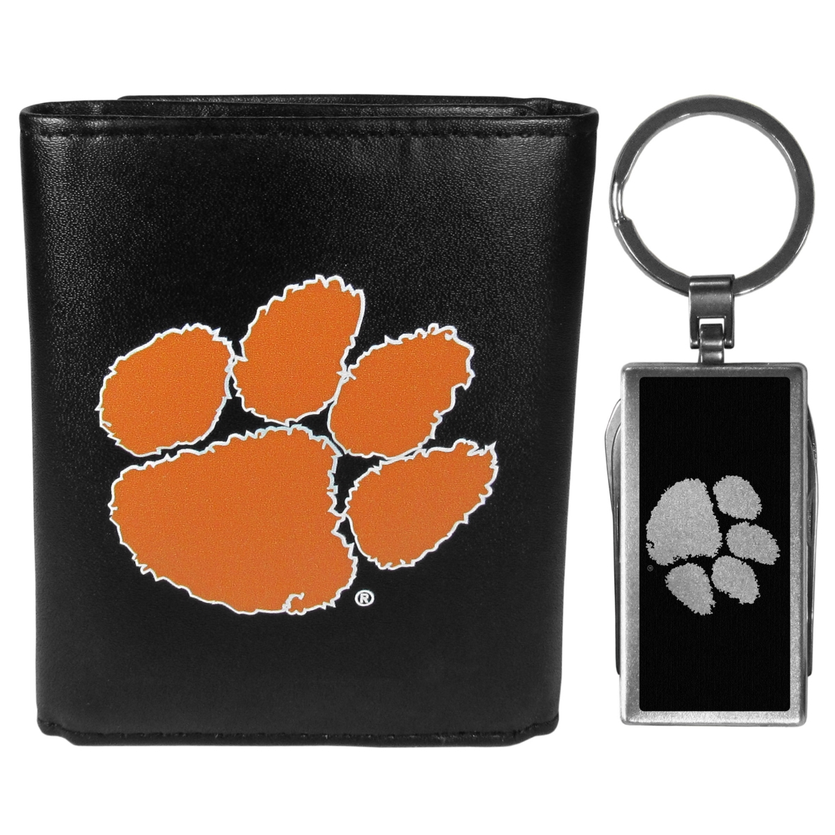 Siskiyou CLTR69MTB Male NCAA Clemson Tigers Leather Tri-fold Wallet & Multi-tool Key Chain