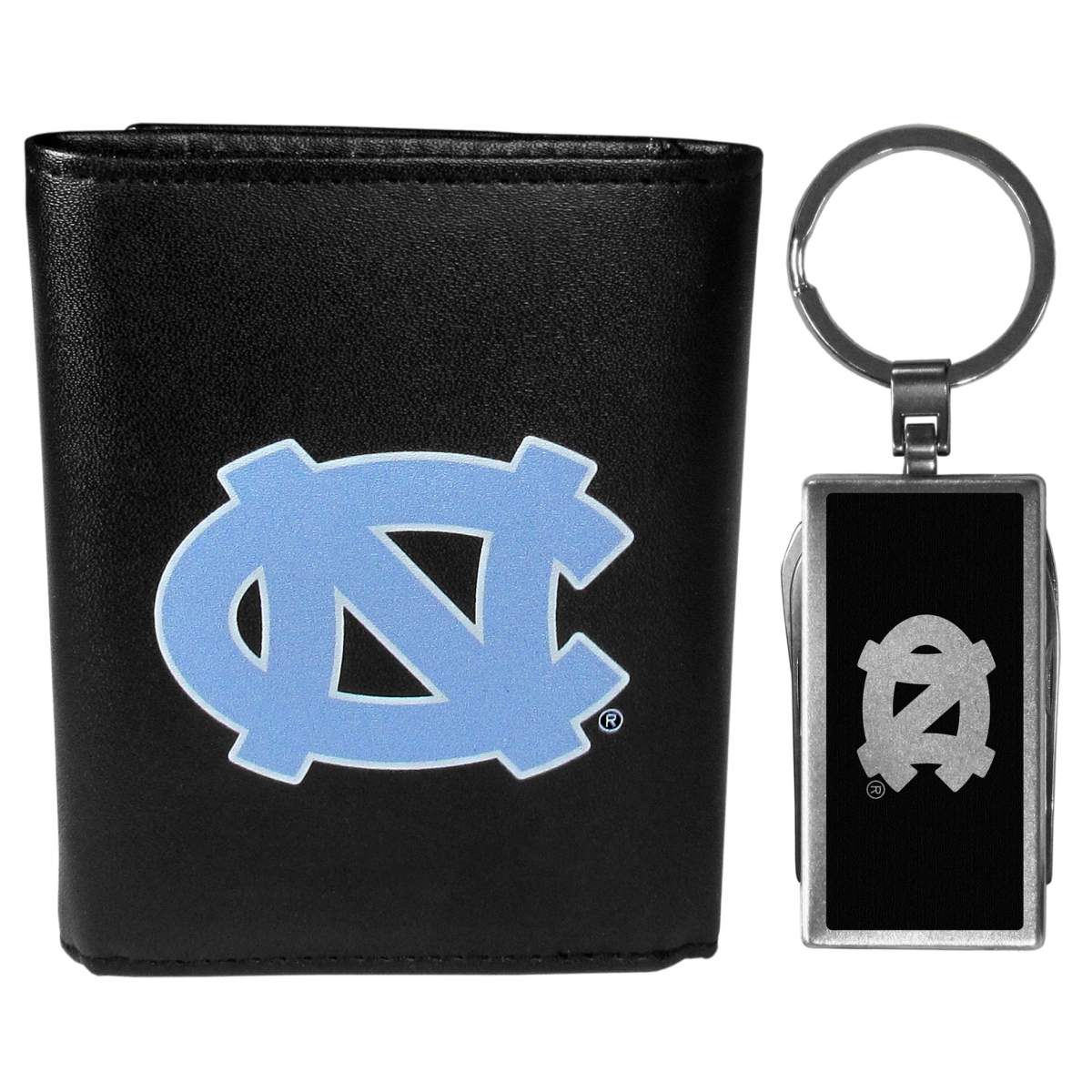 Siskiyou CLTR9MTB Male NCAA North Carolina Tar Heels Leather Tri-fold Wallet & Multi-tool Key Chain