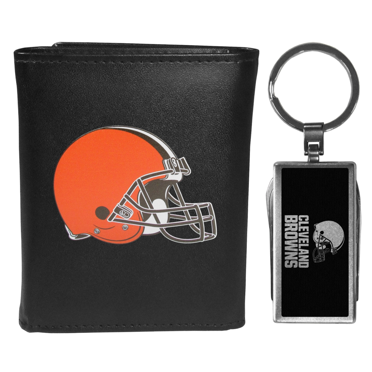 Siskiyou FLTR025MTB Male NFL Cleveland Browns Leather Tri-fold Wallet & Multi-tool Key Chain