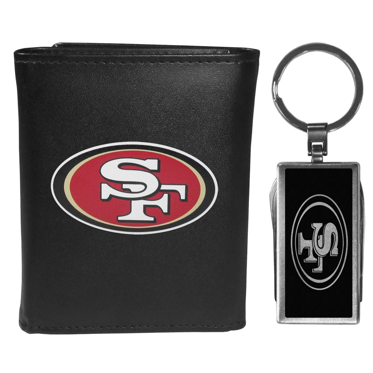 Siskiyou FLTR075MTB Male NFL San Francisco 49ers Leather Tri-fold Wallet & Multi-tool Key Chain