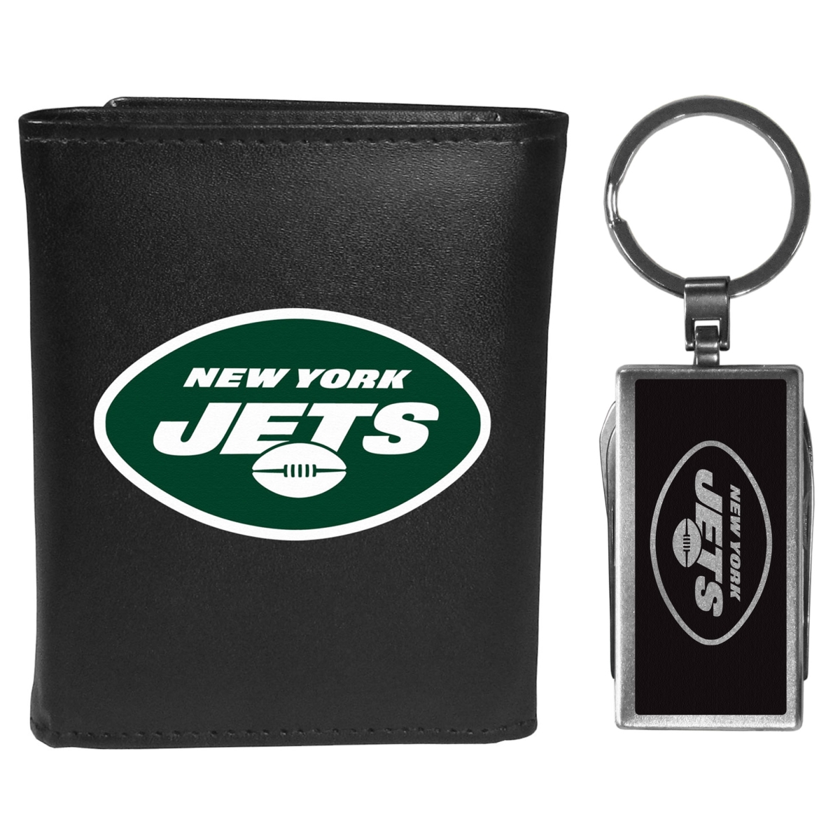 Siskiyou FLTR100MTB Male NFL New York Jets Leather Tri-fold Wallet & Multi-tool Key Chain