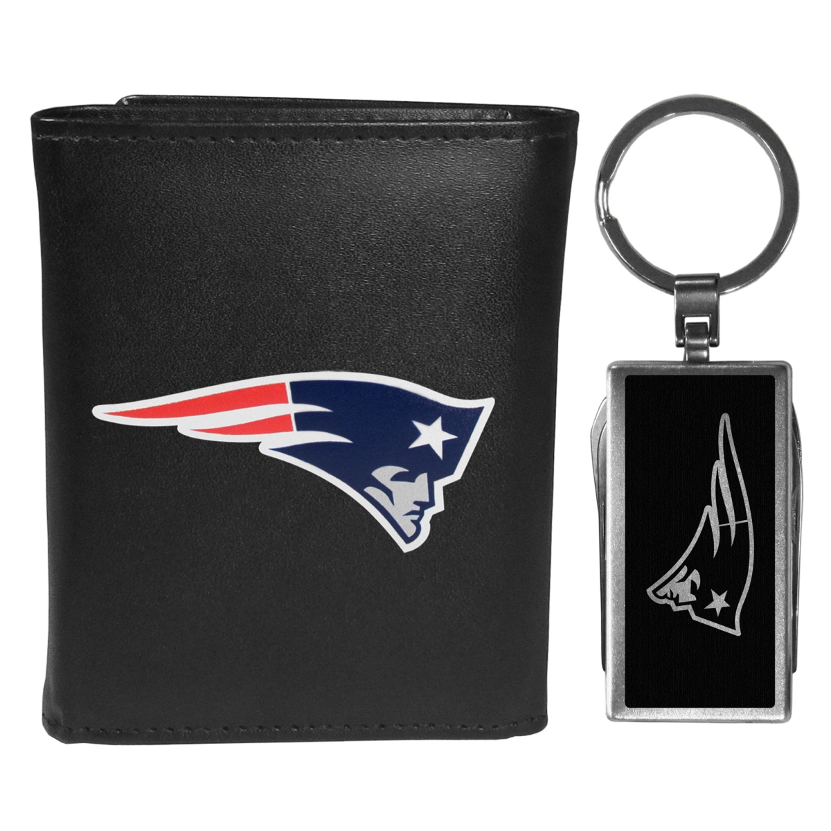 Siskiyou FLTR120MTB Male NFL New England Patriots Leather Tri-fold Wallet & Multi-tool Key Chain
