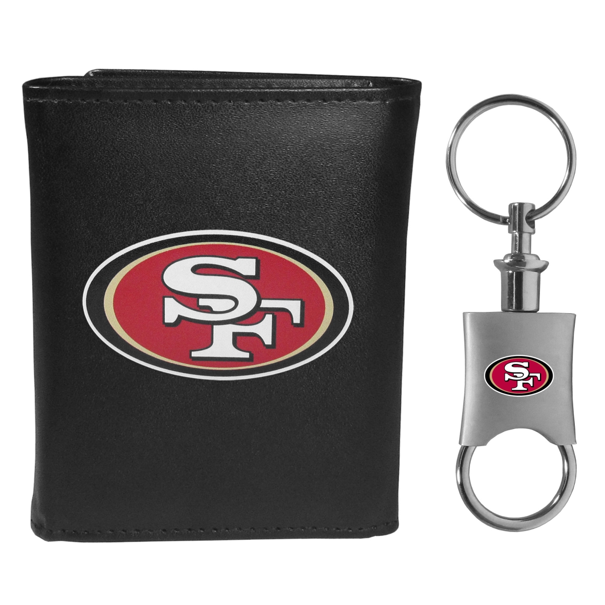 Siskiyou FLTR075KPV Male NFL San Francisco 49ers Leather Tri-fold Wallet & Valet Key Chain