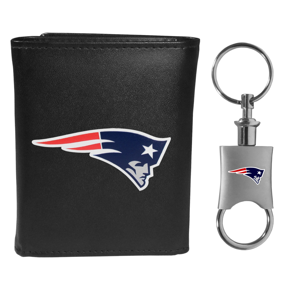 Siskiyou FLTR120KPV Male NFL New England Patriots Leather Tri-fold Wallet & Valet Key Chain