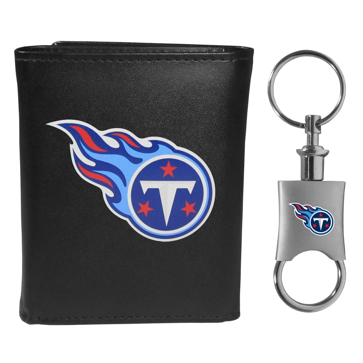 Siskiyou FLTR185KPV Male NFL Tennessee Titans Leather Tri-fold Wallet & Valet Key Chain
