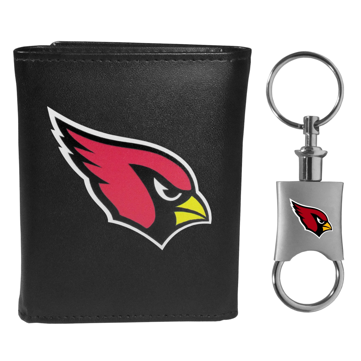 Arizona Cardinals Tri-fold Wallet & Key Chain Set - Black - Men's Accessory